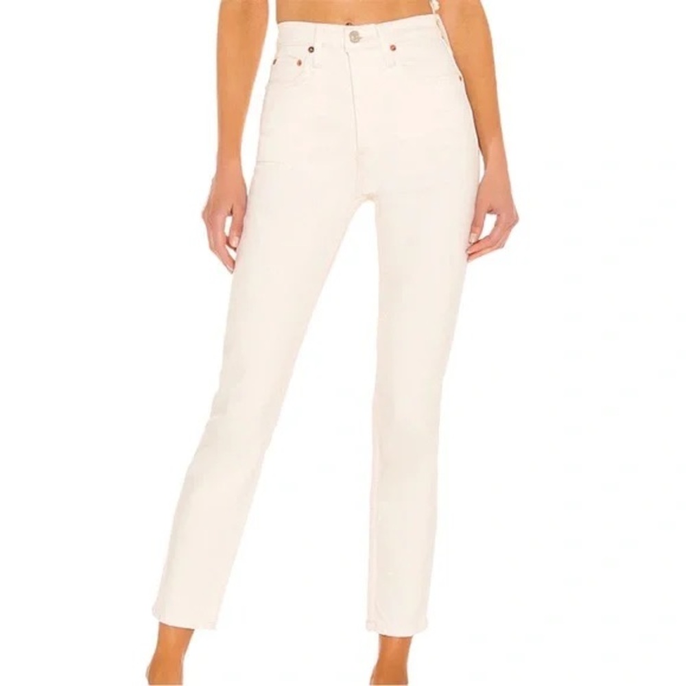 Re/Done 90s High Rise Ankle Crop Vintage White, Button Fly, Size 26
